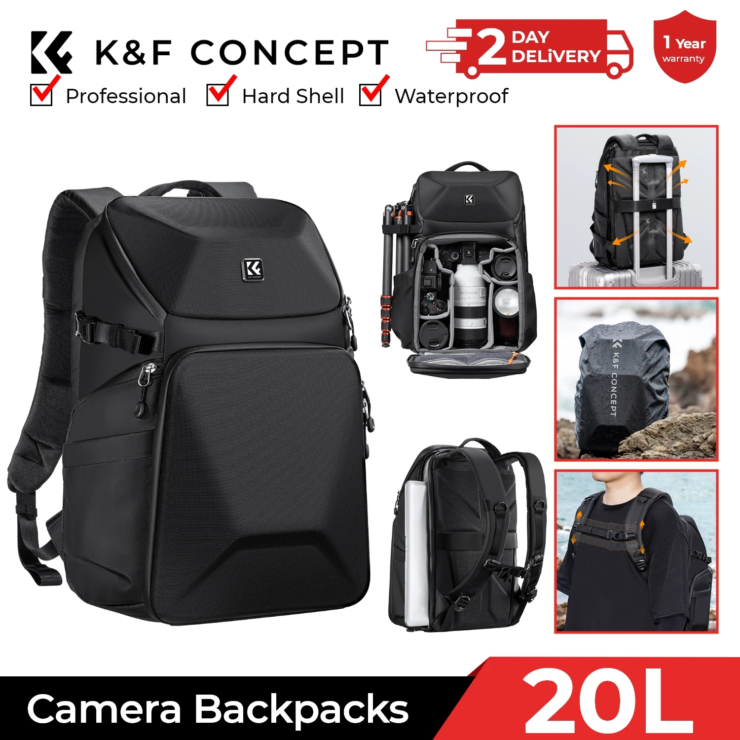 Laptop Backpack 15.6 - K&F CONCEPT 20L Tas Ransel Kamera