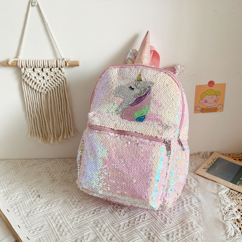 Fashion Backpack Women - Tas Ransel Unicorn Payet Pink Mengkilap
