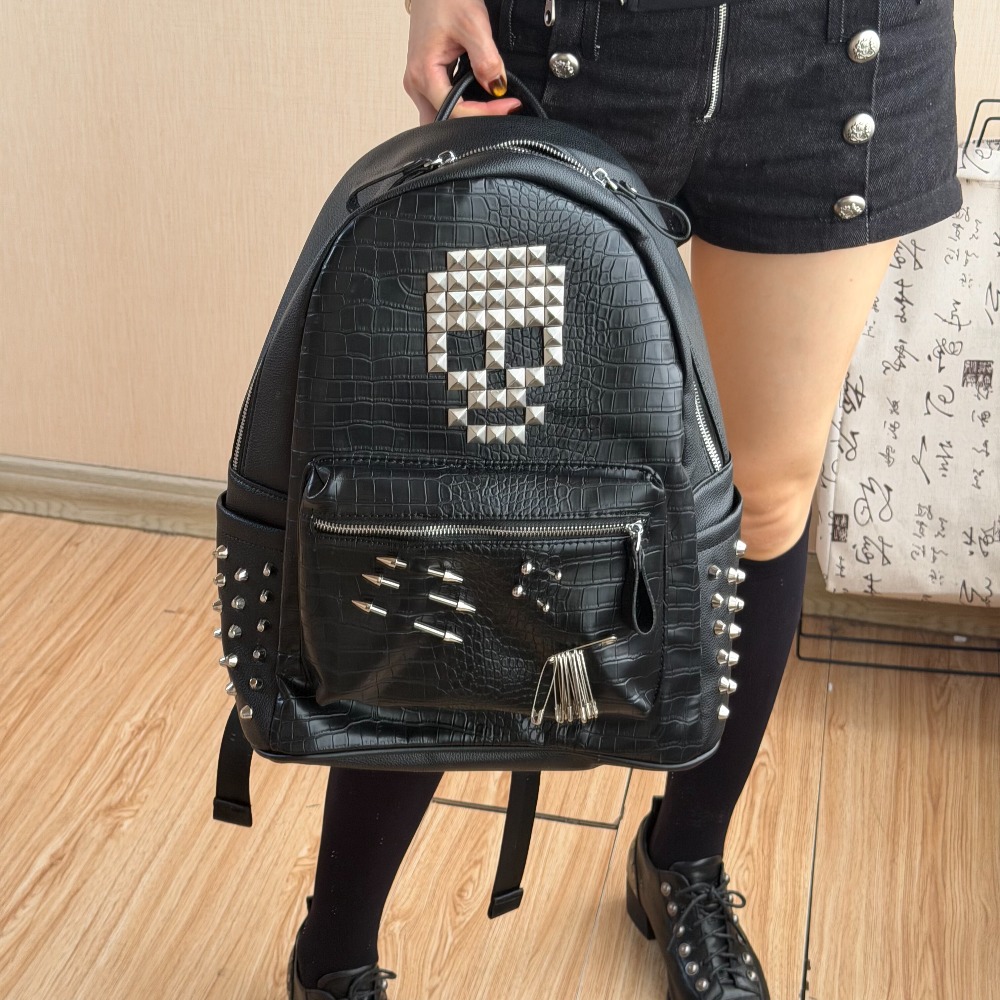Fashion Backpack Women - Tas Ransel Motif Kulit Buaya Hitam
