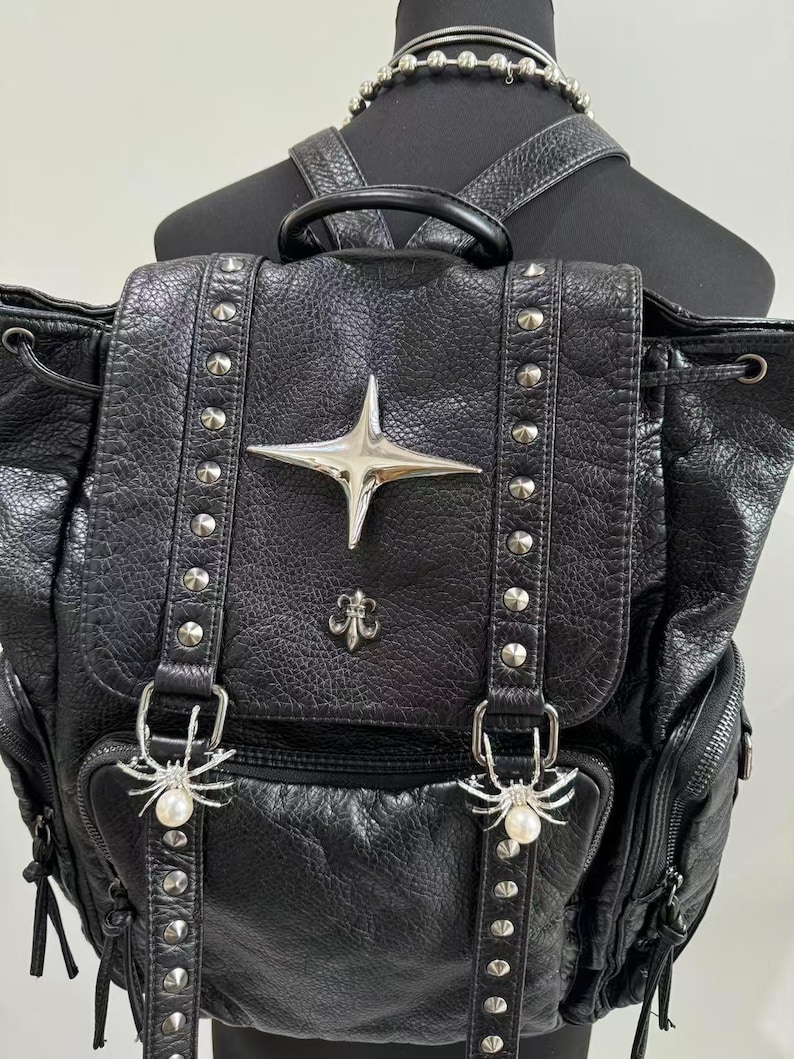 Tas Bahu Kulit PU Punk Gotik R - Leather Backpack Vintage ulasan dan harga