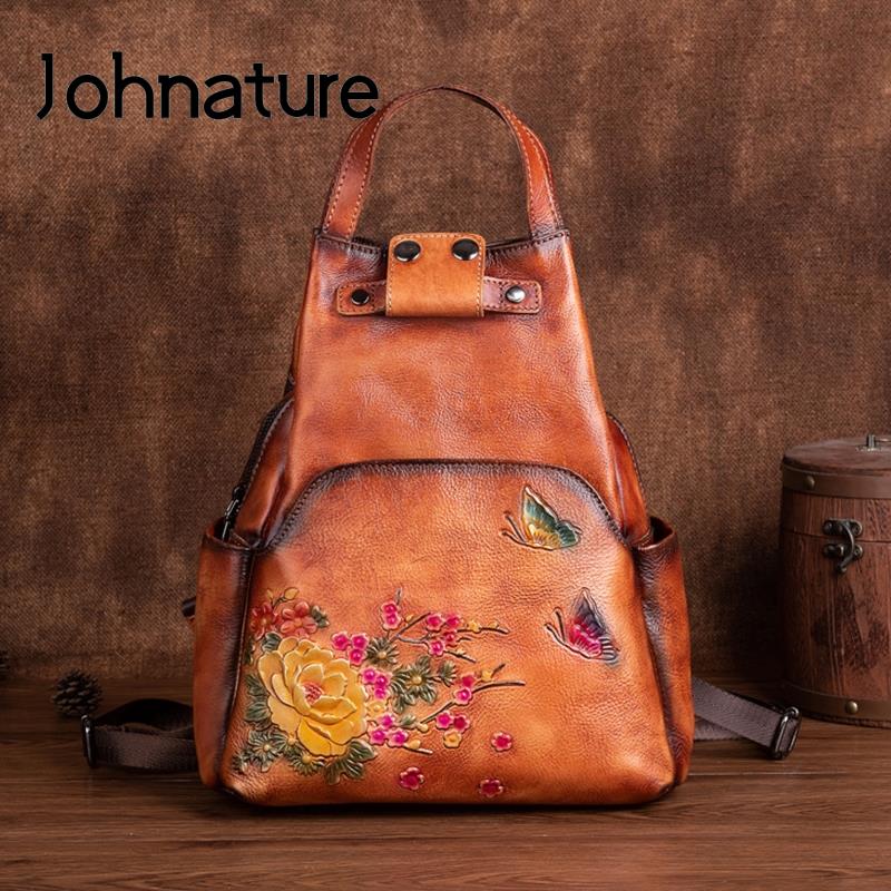 Johnature Tas Bahu Kulit Asli  - Leather Backpack Vintage ulasan dan harga